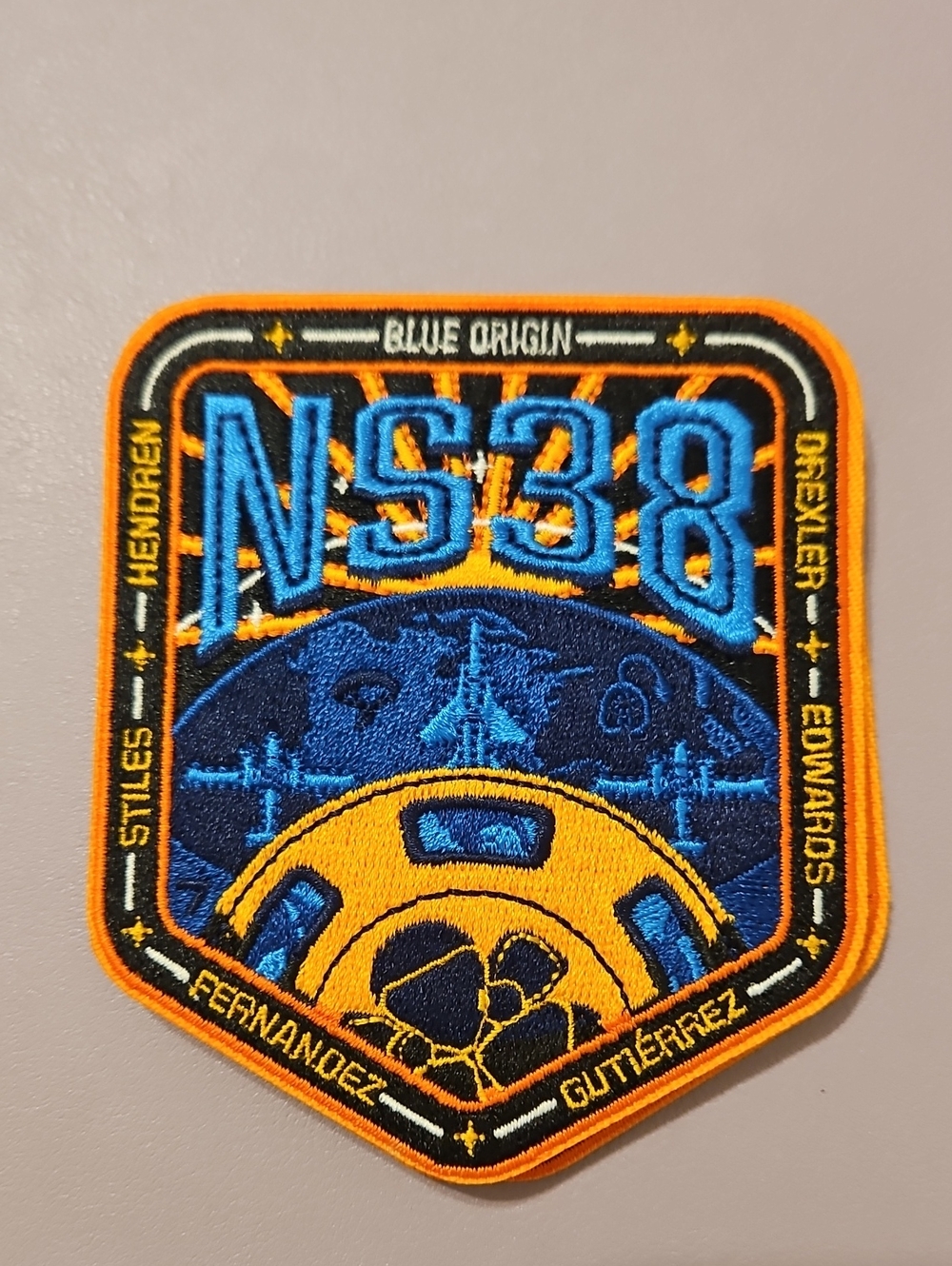 Blue Origin NS38 Embroidered Mission Patch - Blue & Orange